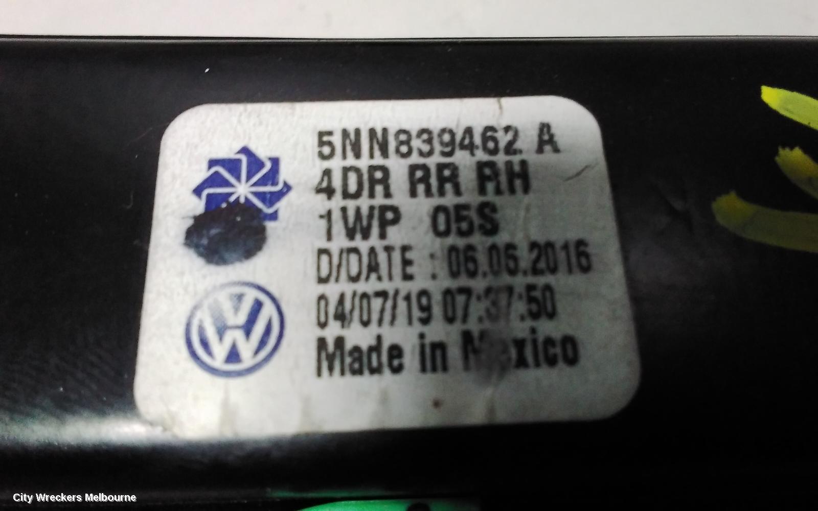 VOLKSWAGEN TIGUAN RIGHT REAR WND REG/MOTOR, DOOR REG ASSY (REG AND MOTOR), 5NA, 06/2016 ONWARDS, 5NA, 06/2016 ONWARDS