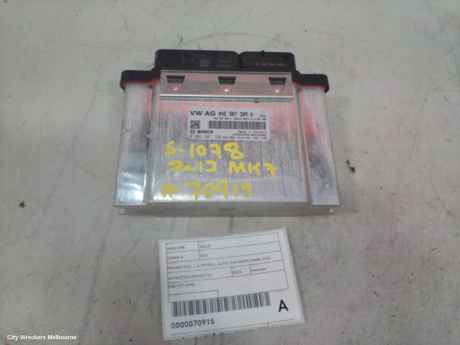 VOLKSWAGEN GOLF ECU, ENGINE ECU, 1.4, PETROL, AUTO, P/N 04E907309A, ECU ONLY, GEN 7, 03/2013 - 08/2020