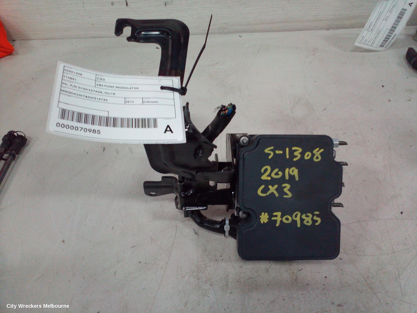 MAZDA CX3 ABS PUMP/MODULATOR, DK, P/N D10K437A0A, 03/2015 ONWARDS