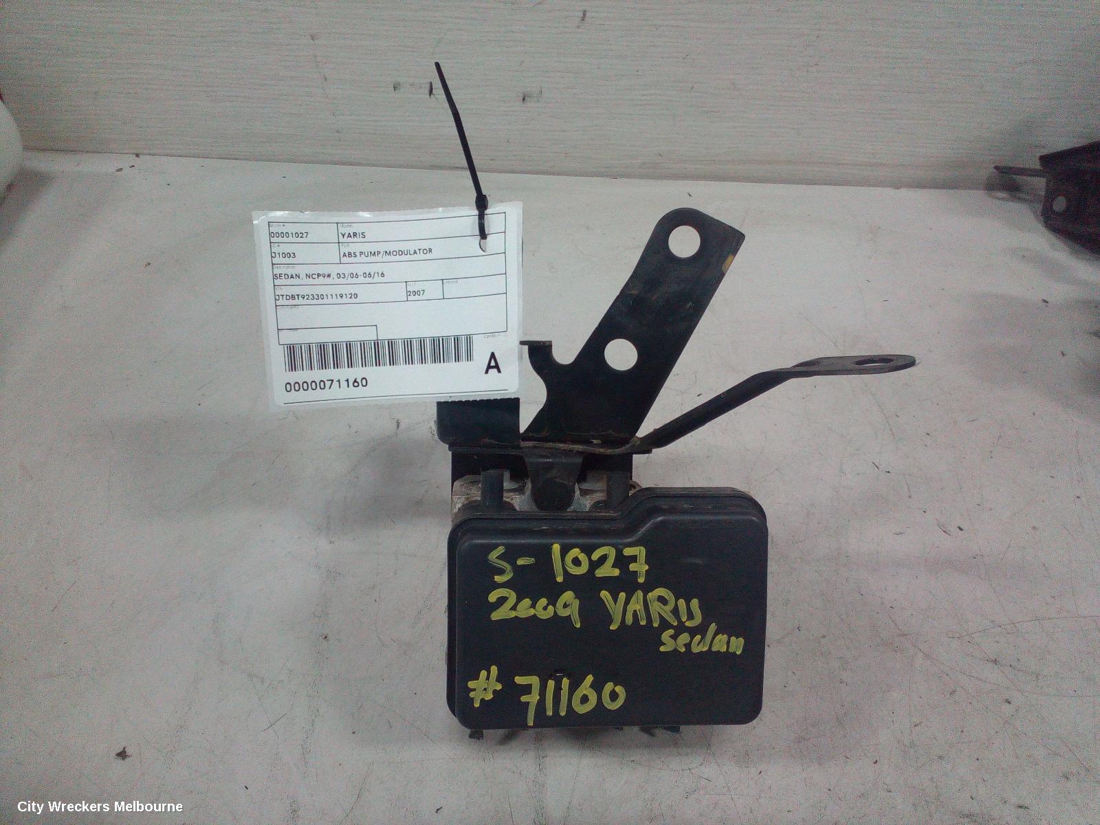 TOYOTA YARIS ABS PUMP/MODULATOR, SEDAN, NCP9#, 03/2006 - 06/2016