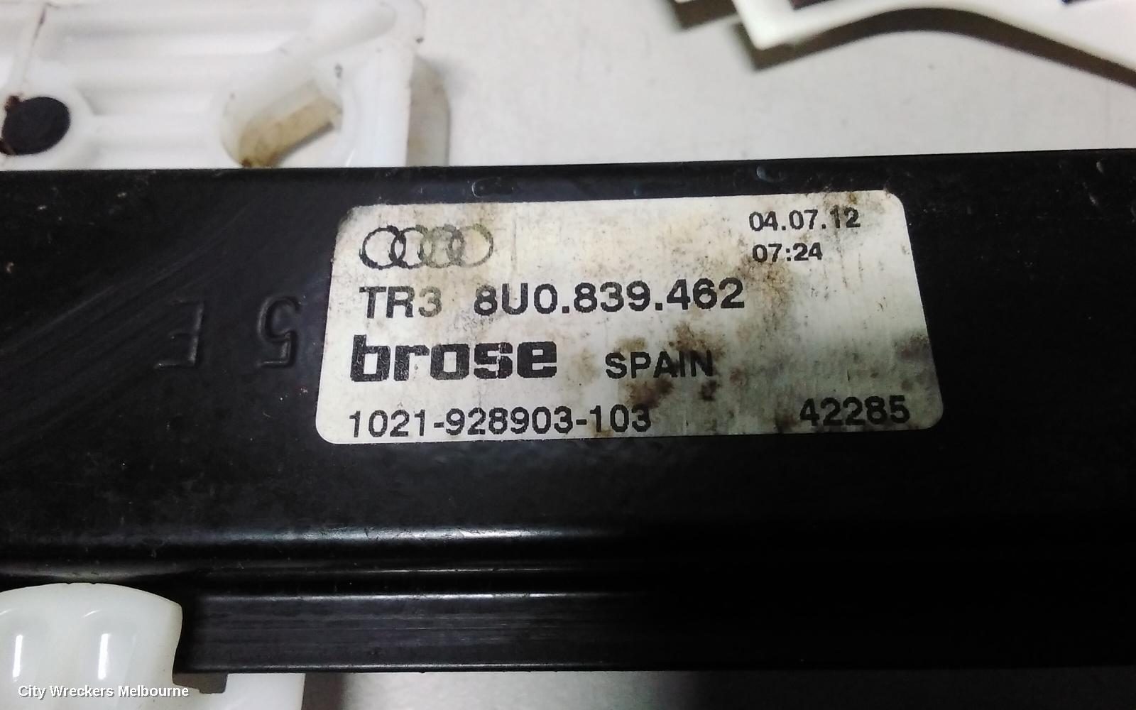 AUDI Q3 RIGHT REAR WND REG/MOTOR, 8U, 03/2012 - 12/2018