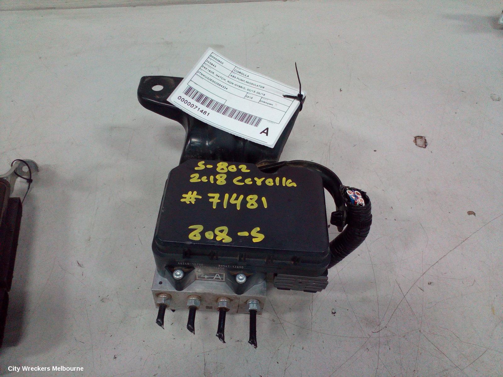 TOYOTA COROLLA ABS PUMP/MODULATOR, ZRE182R, HATCH, NON HYBRID, 03/2015 - 06/2018