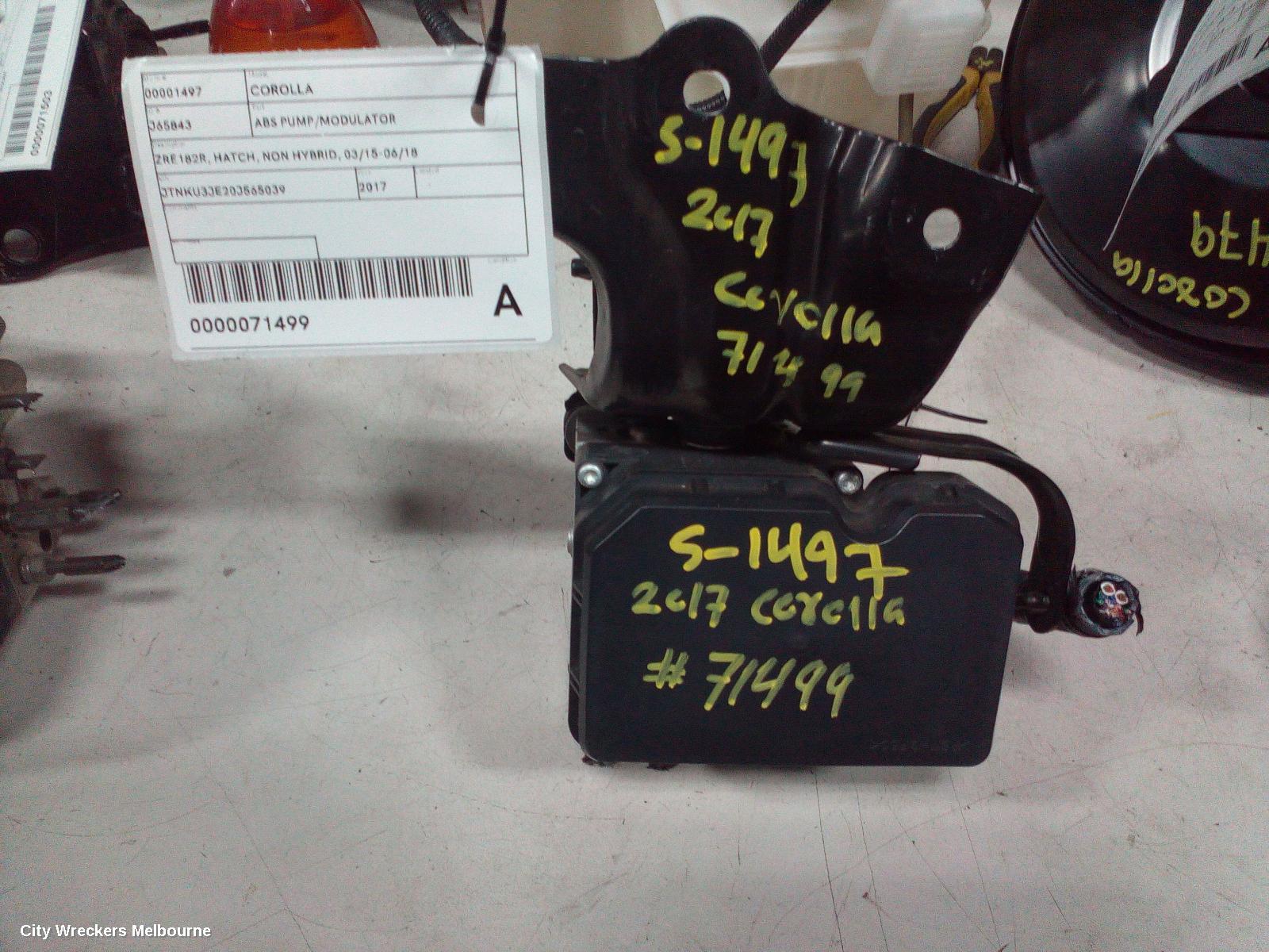 TOYOTA COROLLA ABS PUMP/MODULATOR, ZRE182R, HATCH, NON HYBRID, 03/2015 - 06/2018
