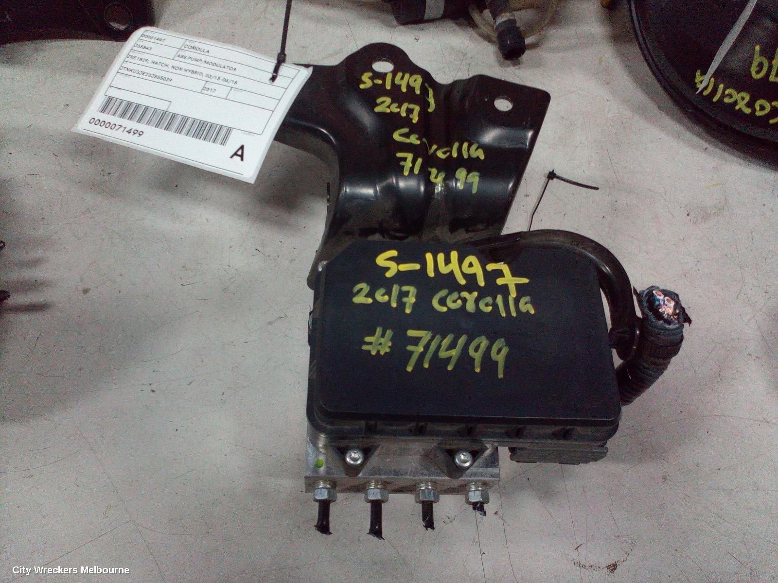 TOYOTA COROLLA ABS PUMP/MODULATOR, ZRE182R, HATCH, NON HYBRID, 03/2015 - 06/2018