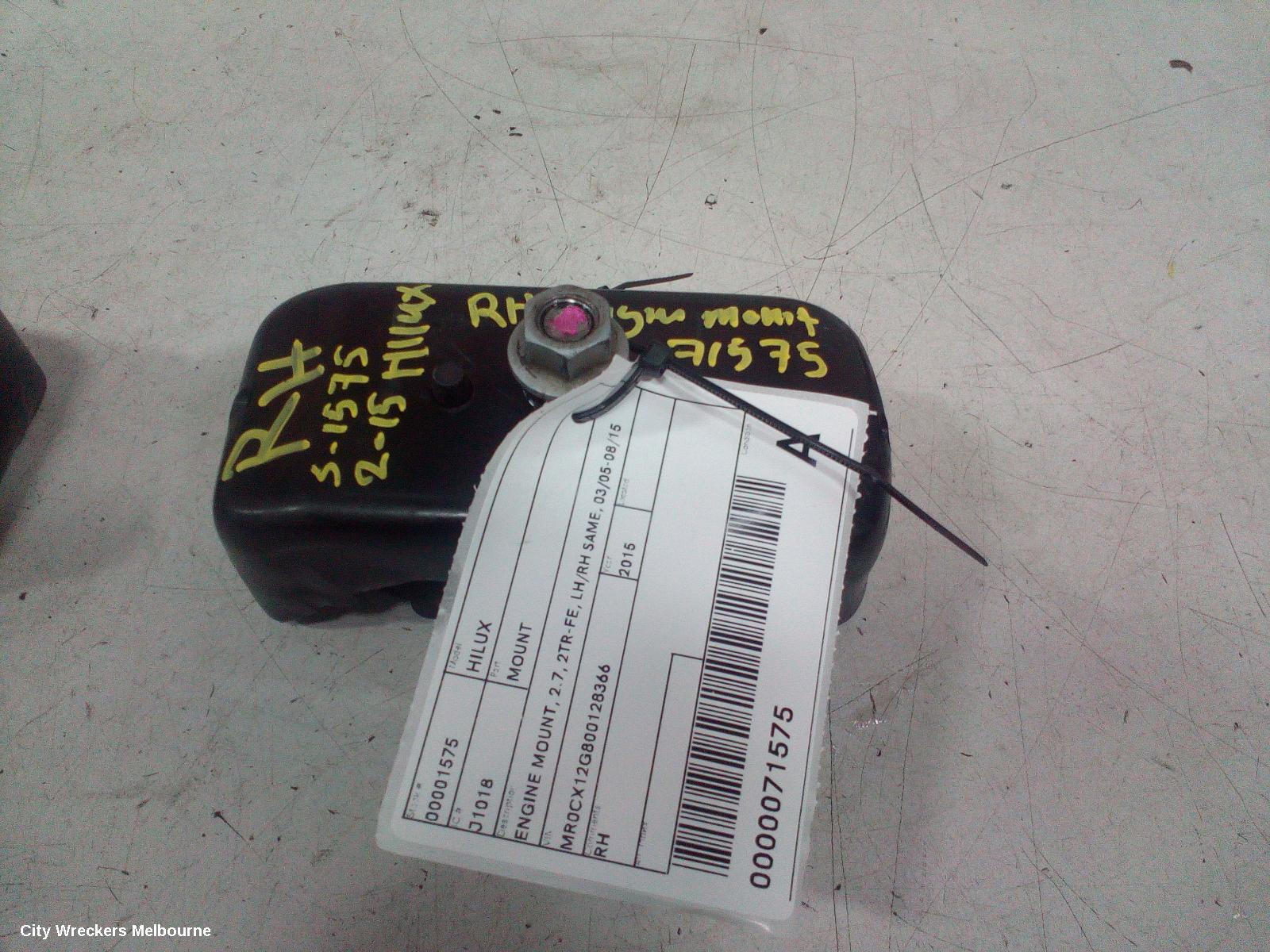 TOYOTA HILUX MOUNT, ENGINE MOUNT, 2.7, 2TR-FE, LH/RH SAME, 03/2005 - 08/2015