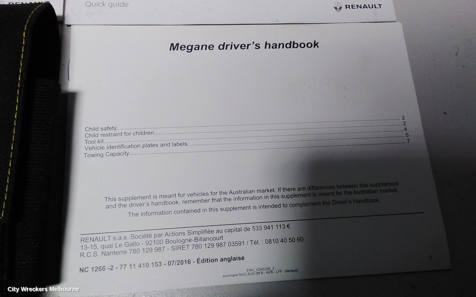 RENAULT MEGANE OWNERS HANDBOOK, GEN 4, 06/2016 - 02/2020