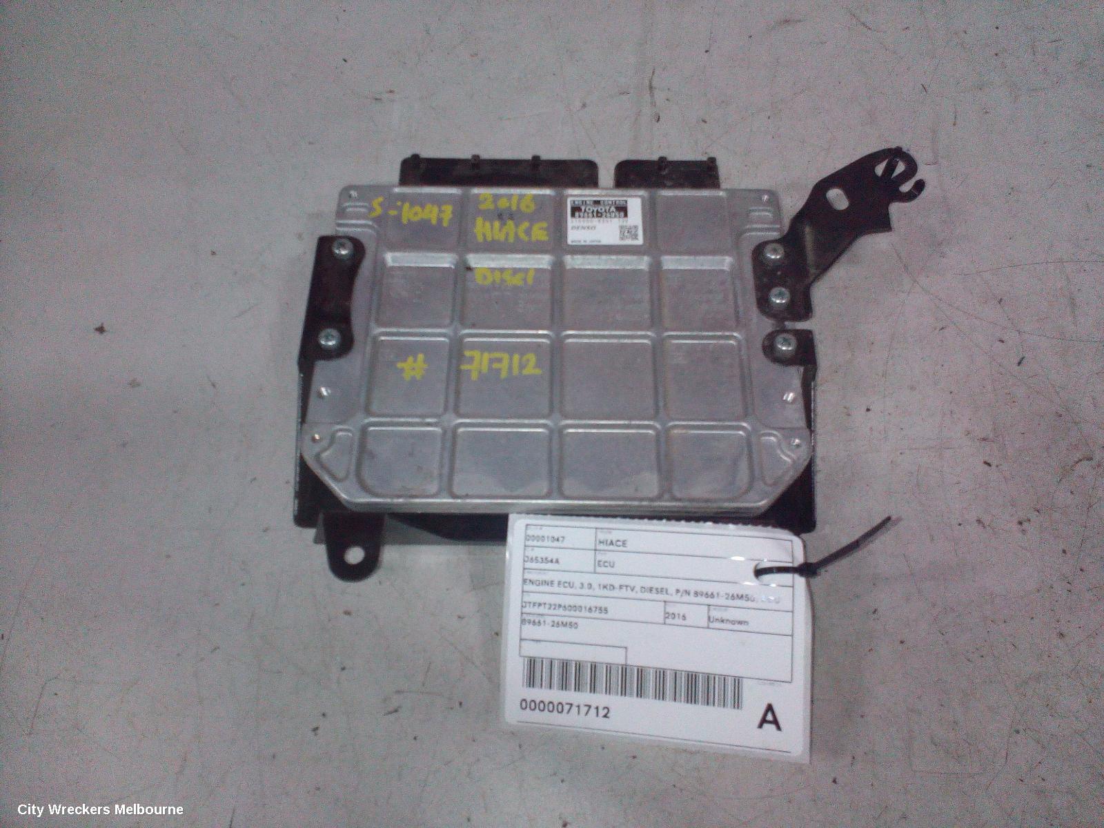 TOYOTA HIACE ECU, ENGINE ECU, 3.0, 1KD-FTV, DIESEL, P/N 89661-26M50, ECU ONLY, KDH, 09/2006 - 04/2019