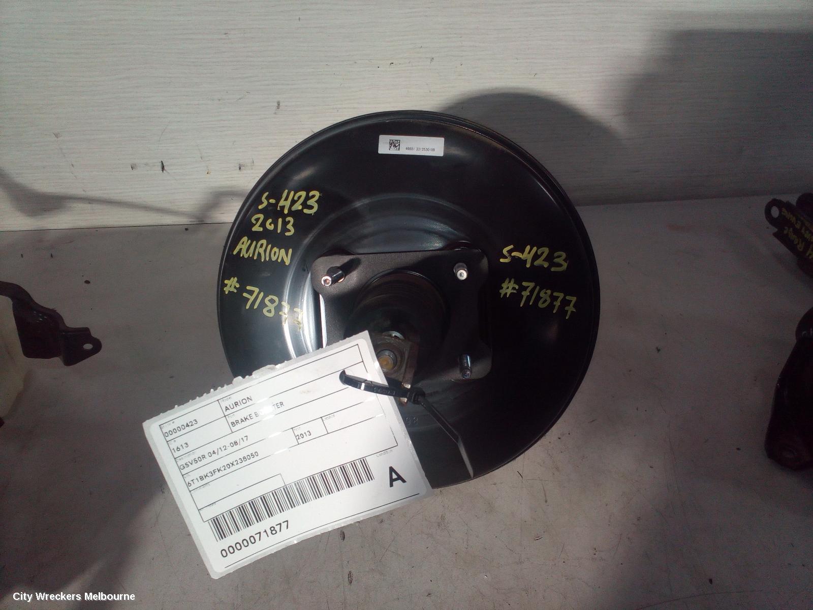 TOYOTA AURION BRAKE BOOSTER, GSV50R, 04/2012 - 08/2017