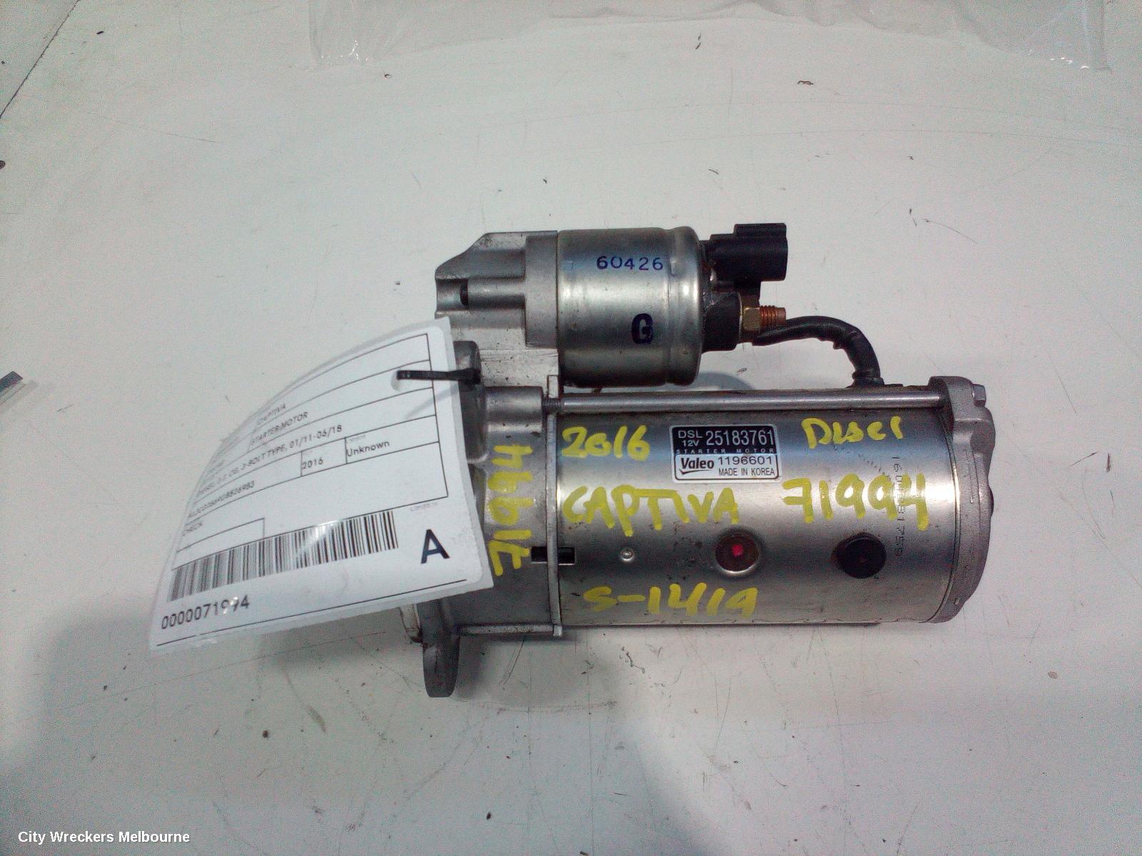 HOLDEN CAPTIVA STARTER, DIESEL, 2.2, CG, 3-BOLT TYPE, 01/2011 - 06/2018