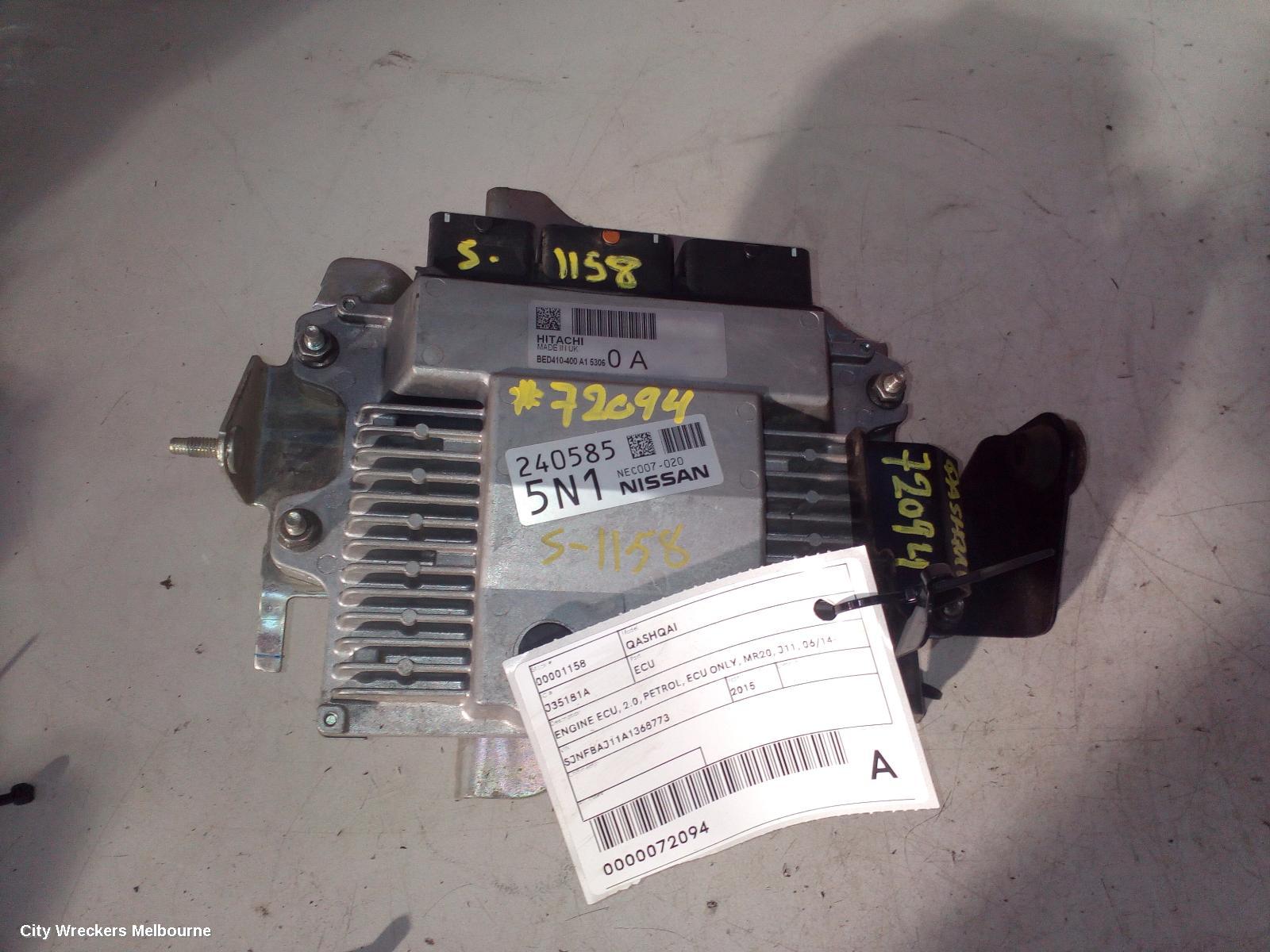 NISSAN QASHQAI ECU, ENGINE ECU, 2.0, PETROL, ECU ONLY, MR20, J11, 06/2014 ONWARDS