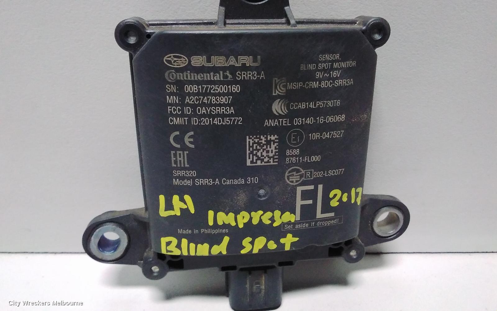 SUBARU IMPREZA ECU, BLIND SPOT MONITOR SENSOR (LH REAR), G5, 11/2016 ONWARDS