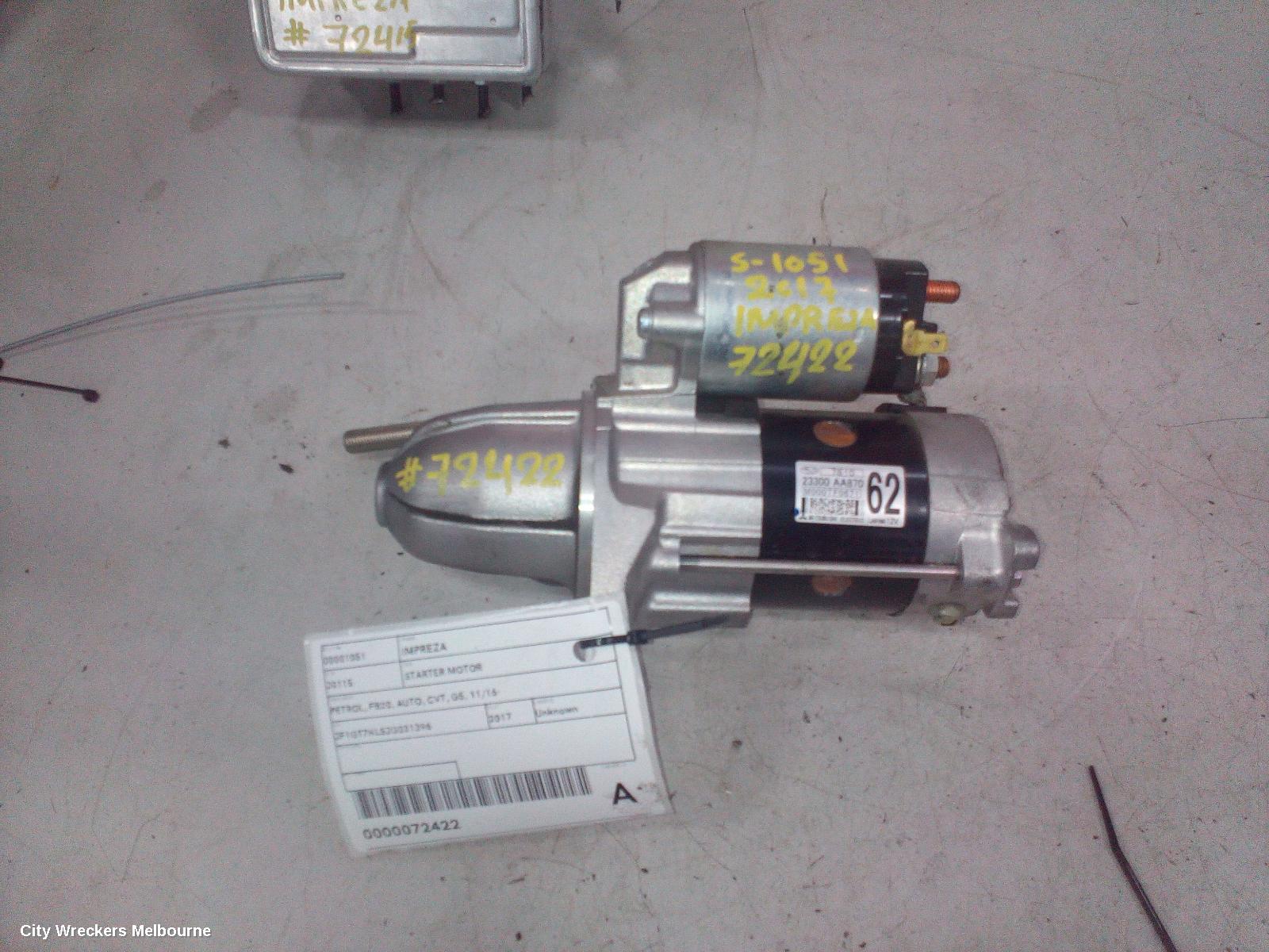 SUBARU IMPREZA STARTER, PETROL, FB20, AUTO, CVT, G5, 11/2016 ONWARDS
