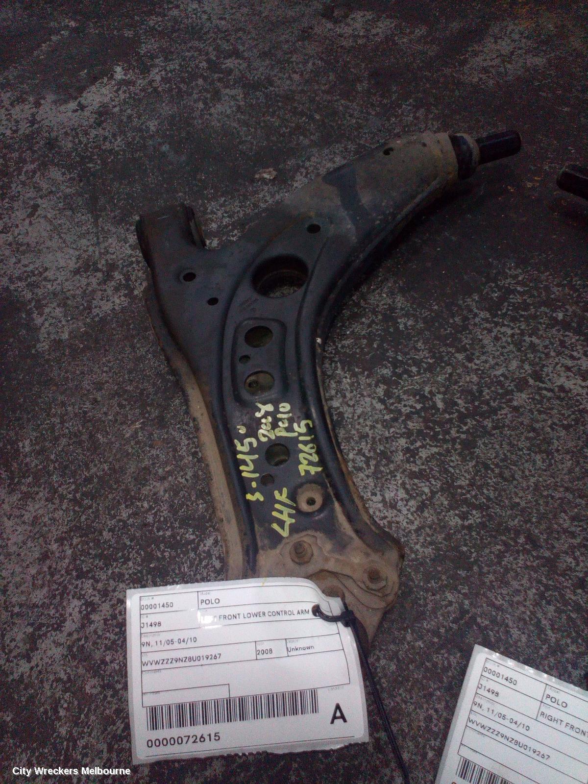 VOLKSWAGEN POLO LEFT FRONT LOWER CONTROL ARM, 9N, 11/2005 - 04/2010