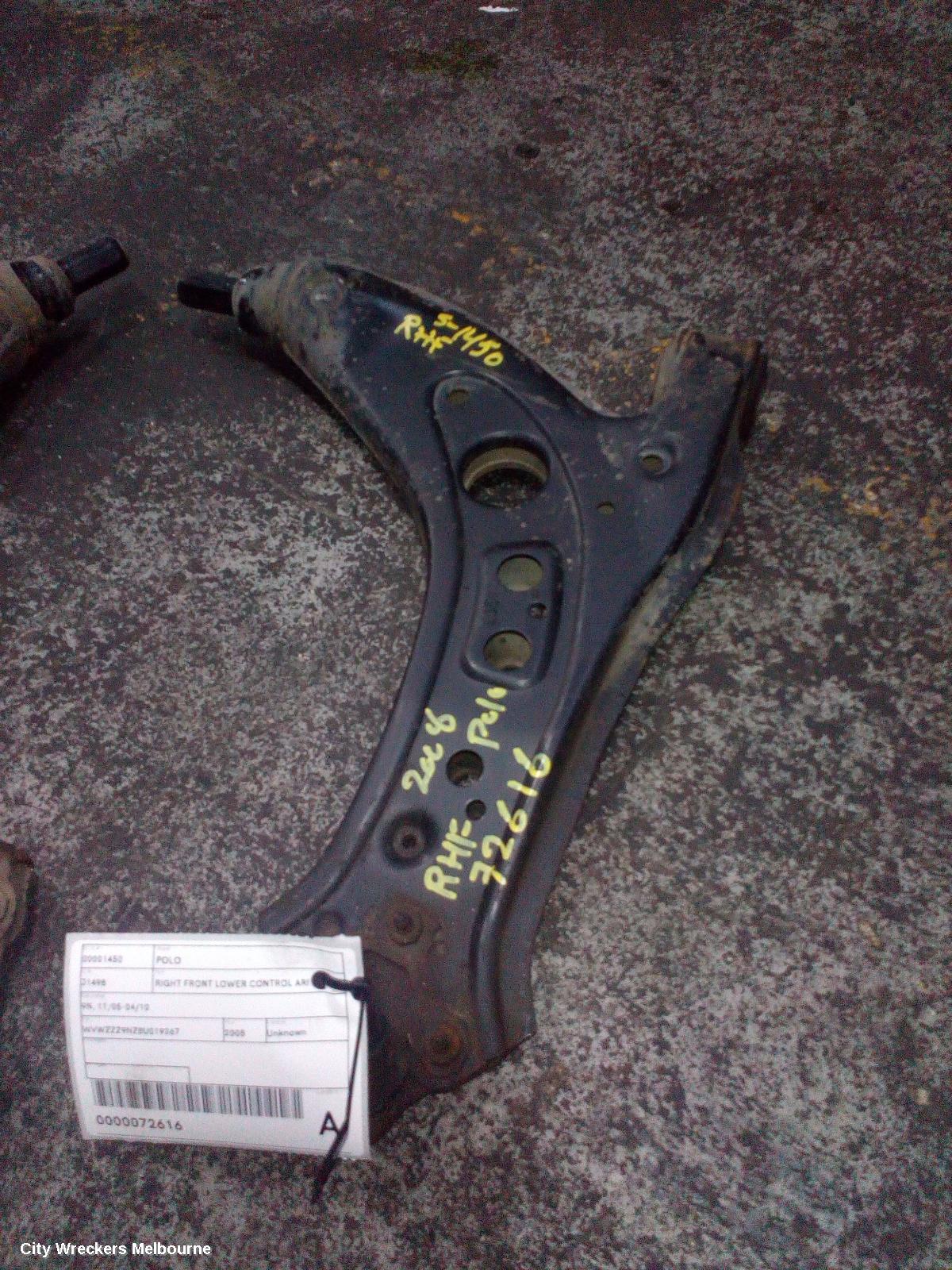 VOLKSWAGEN POLO RIGHT FRONT LOWER CONTROL ARM, 9N, 11/2005 - 04/2010