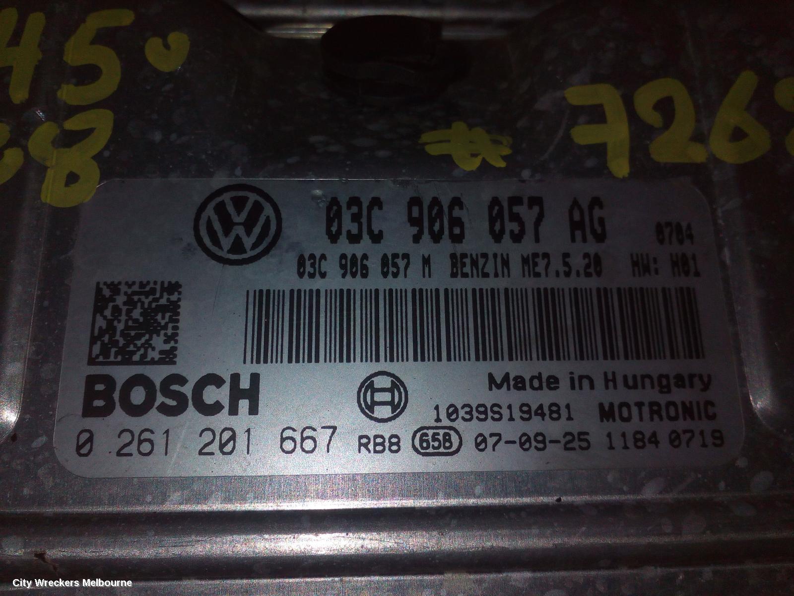 VOLKSWAGEN POLO ECU, ENGINE ECU, 1.6, PETROL, MANUAL, BTS CODE, P/N 03C906057AG, ECU ONLY, 9N, 07/2006 - 04/2010