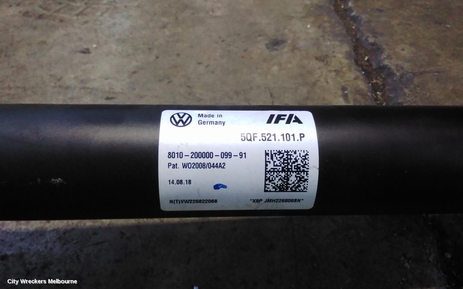 VOLKSWAGEN TIGUAN REAR DRIVE SHAFT, 5NA, NON ALLSPACE TYPE, SWB TYPE, 06/2016 ONWARDS