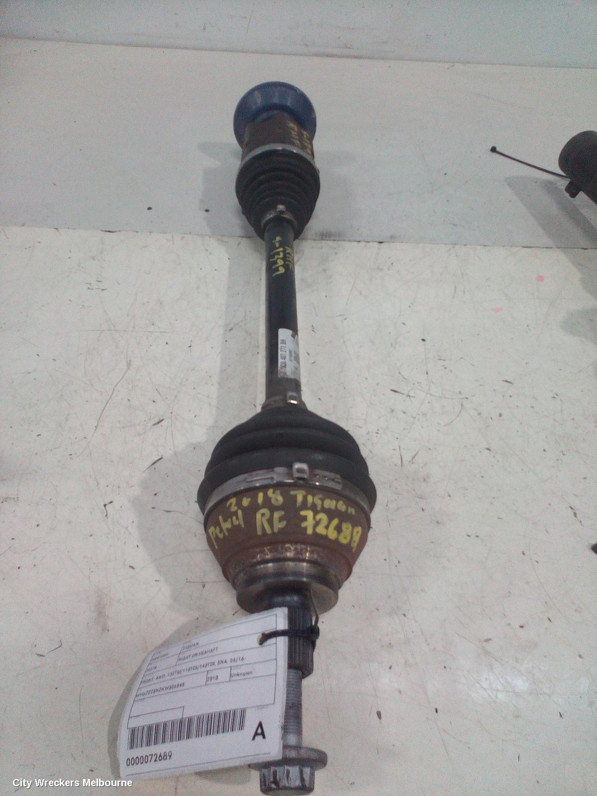 VOLKSWAGEN TIGUAN RIGHT DRIVESHAFT, FRONT, AWD, 132TSI/110TDI/140TDI, 5NA, 06/2016 ONWARDS