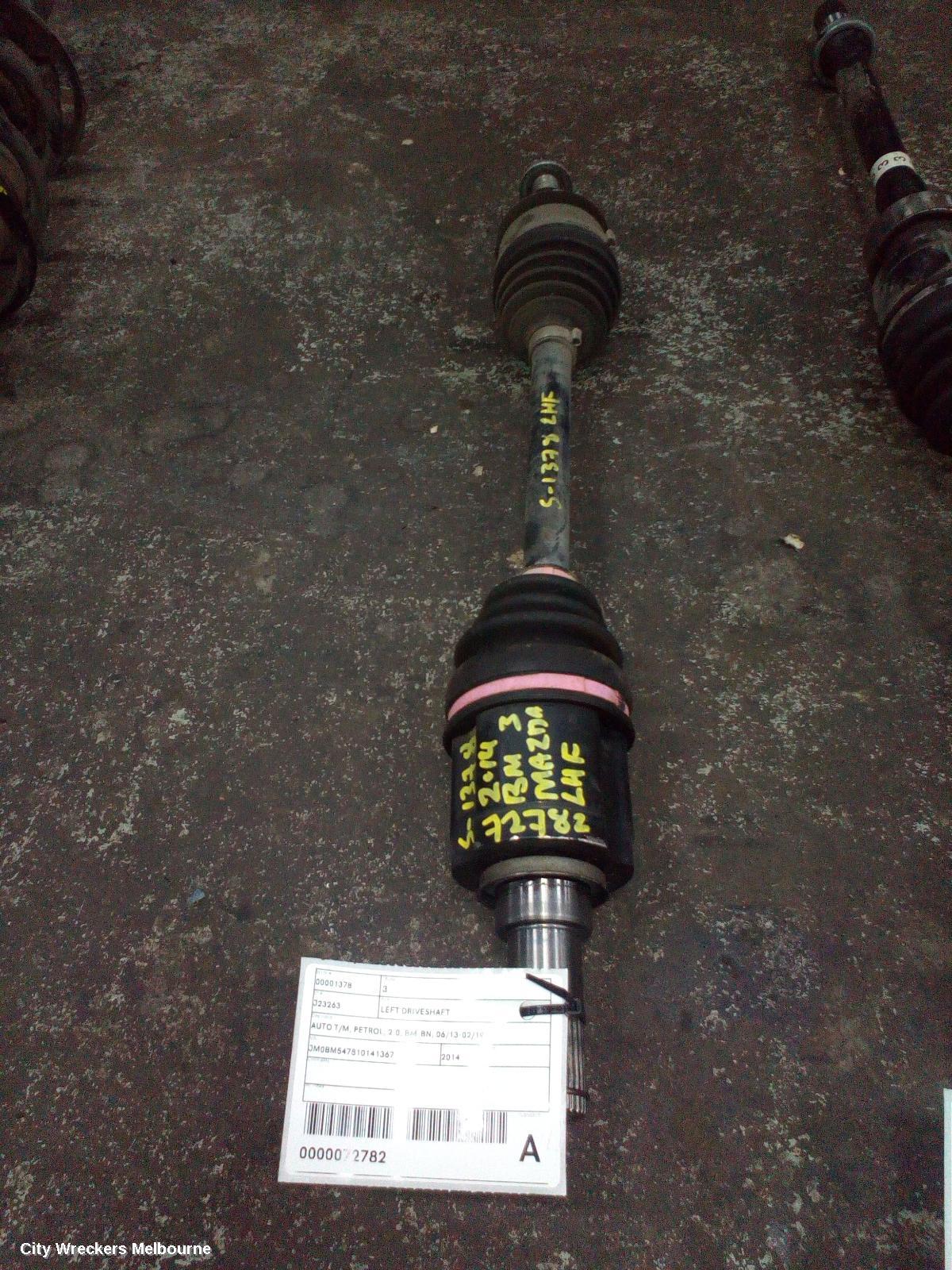 MAZDA 3 LEFT DRIVESHAFT, AUTO T/M, PETROL, 2.0, BM-BN, 06/2013 - 02/2019