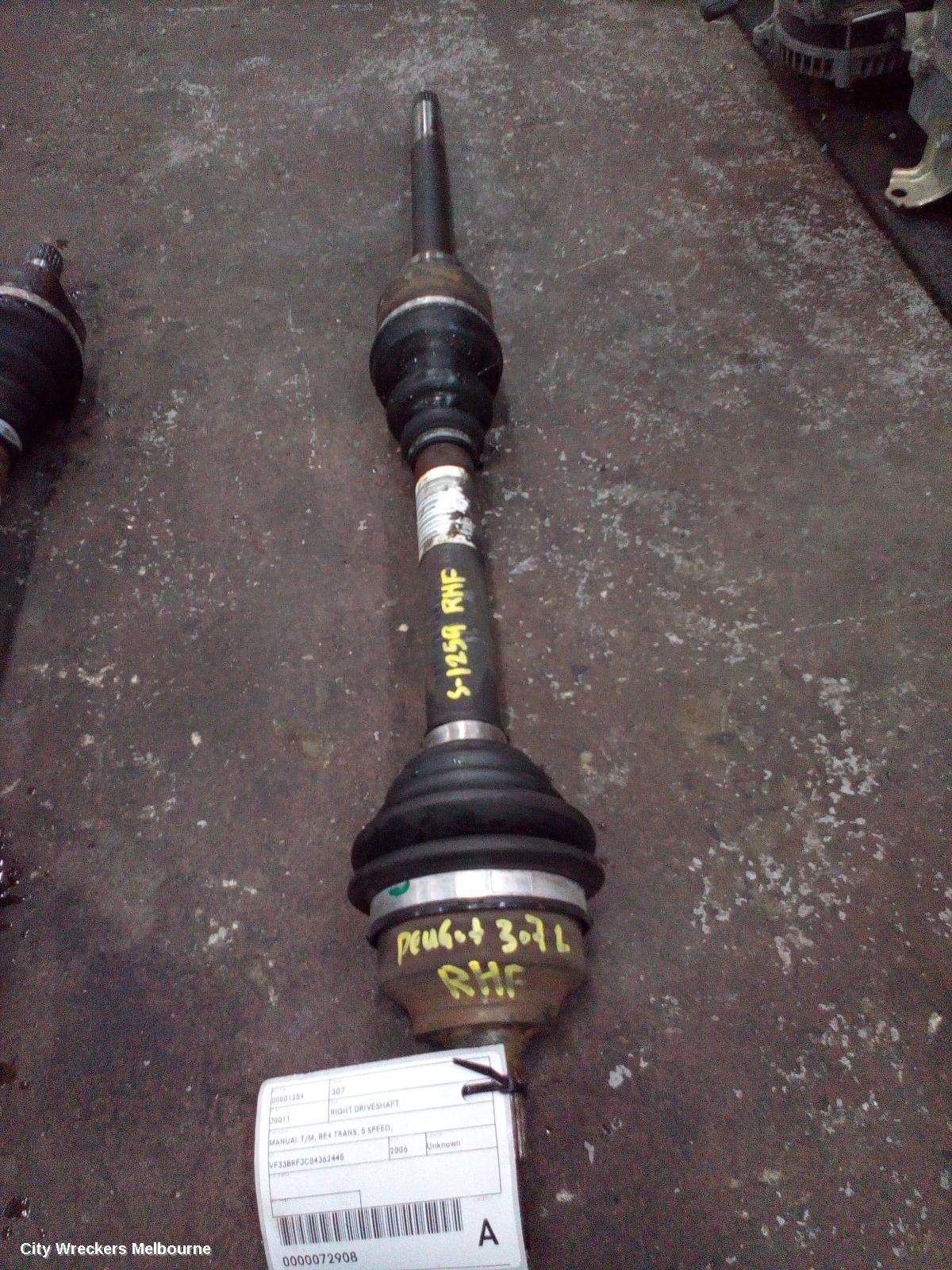 PEUGEOT 307 RIGHT DRIVESHAFT, MANUAL T/M, BE4 TRANS, 5 SPEED, RFNB/RFNC/RFKC/NFUK/RHYB/9HZC/RFJC, T5-T6, 12/2001 - 12/2009