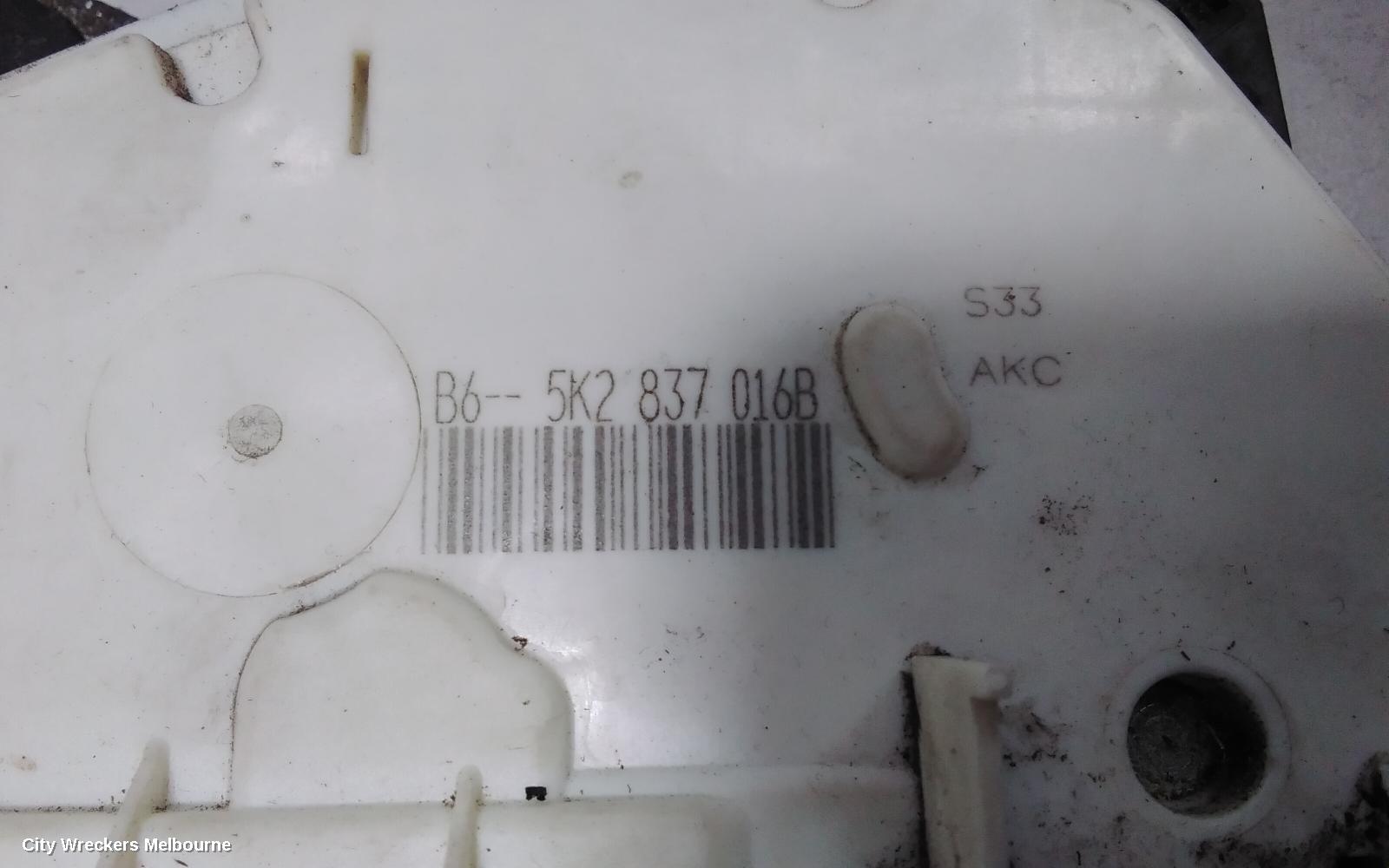 VOLKSWAGEN GOLF DOOR/BOOT/GATE LOCK, RIGHT FRONT DOOR LOCK, GEN 6, HATCH/CABRIO, P/N 5K2837016B, 12/2008 - 01/2016