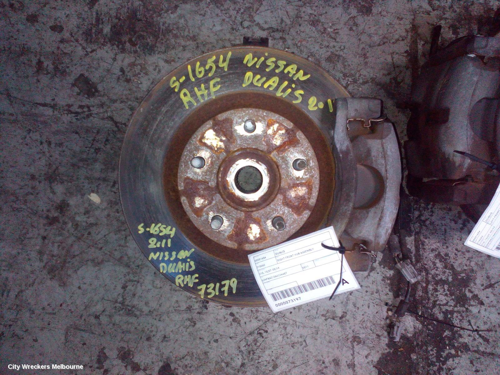 NISSAN DUALIS RIGHT FRONT HUB ASSEMBLY, J10, 10/2007 - 05/2014