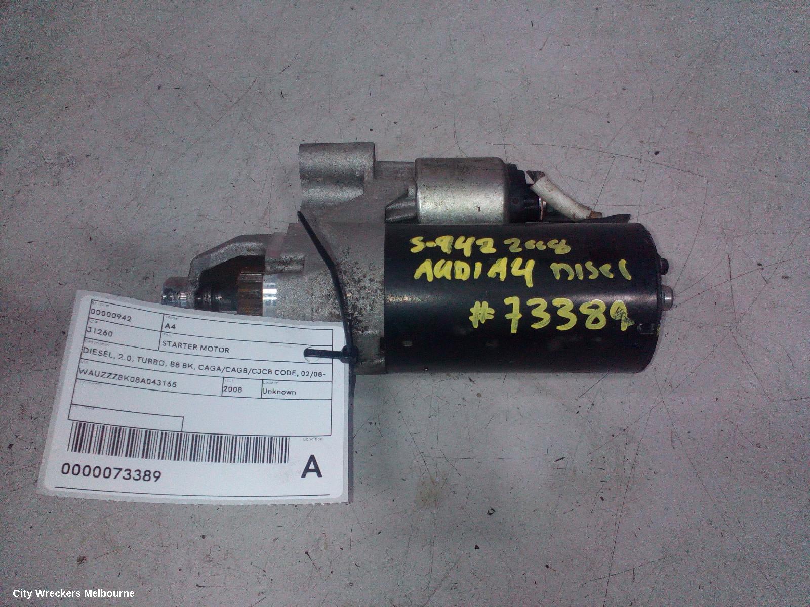 AUDI A4 STARTER, DIESEL, 2.0, TURBO, B8 8K, CAGA/CAGB/CJCB CODE, 02/2008 - 06/2012