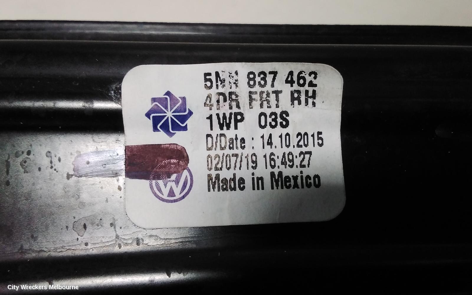 VOLKSWAGEN TIGUAN RIGHT FRONT WINDOW REG/MOTOR, DOOR REG ASSY (REG AND MOTOR), 5NA, 06/2016 ONWARDS