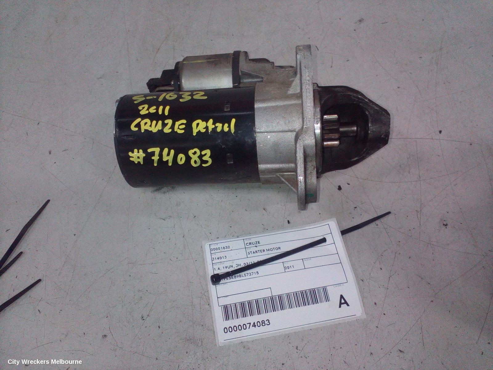 HOLDEN CRUZE STARTER, 1.4, 19UN, JH, 03/2011 - 01/2017