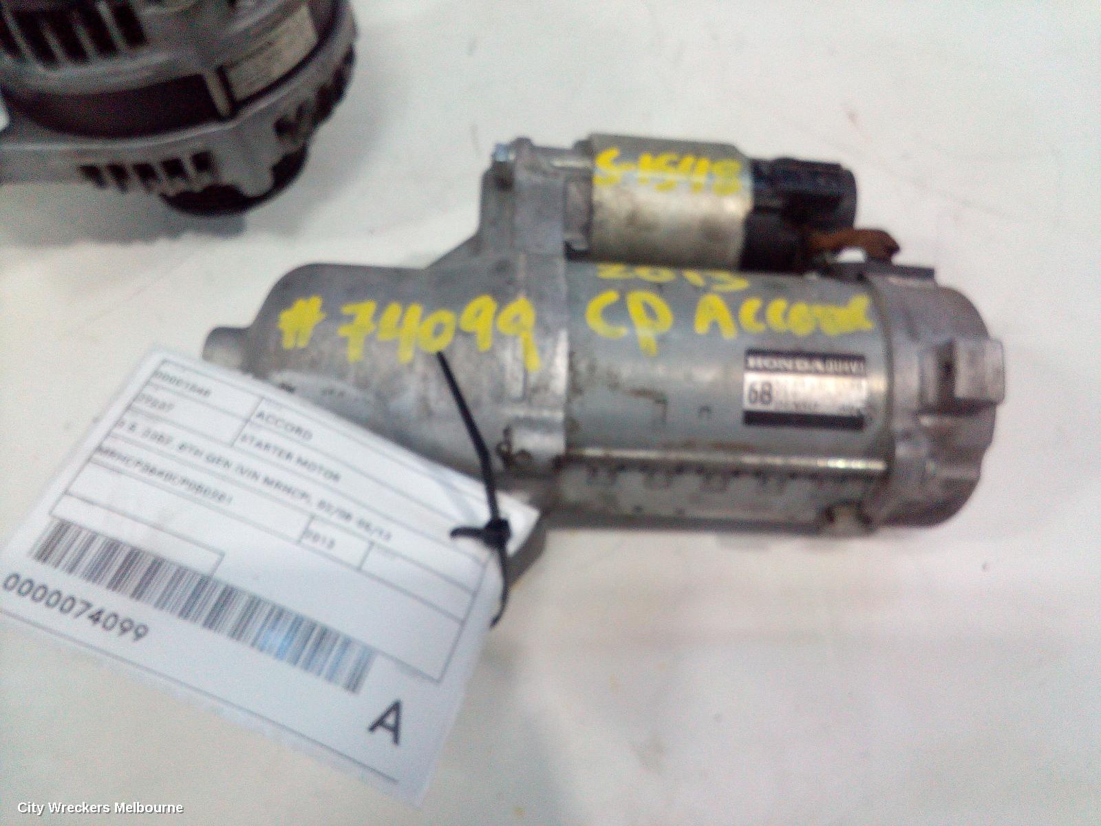 HONDA ACCORD STARTER, 3.5, J35Z, 8TH GEN (VIN MRHCP), 02/2008 - 05/2013