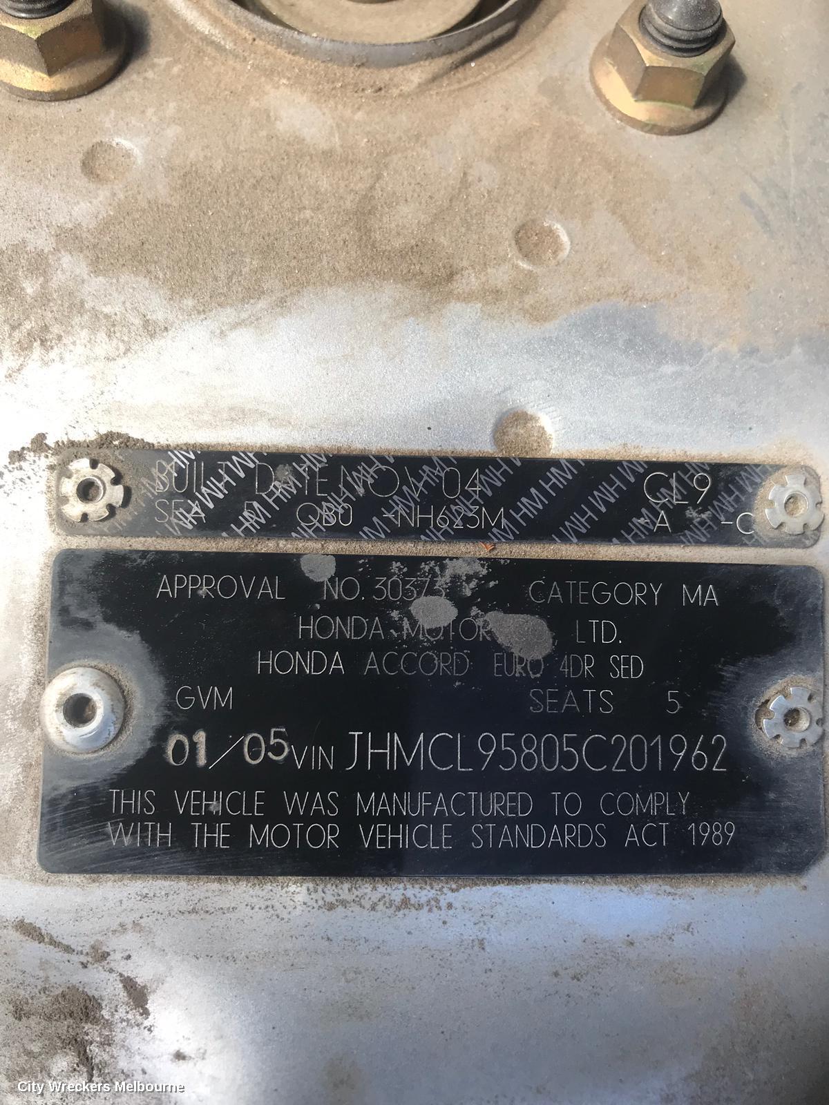 HONDA ACCORD RIGHT REAR DOOR, 7TH GEN, CL/EURO (VIN JHMCL), SEDAN, 06/2003 - 03/2008