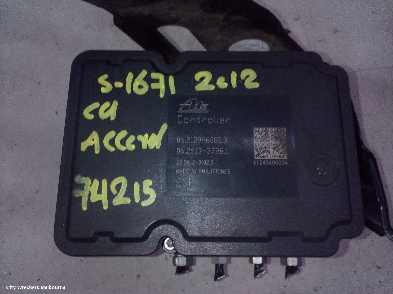 HONDA ACCORD ABS PUMP/MODULATOR, 8TH GEN, EURO (VIN JHMCU), P/N TL3Q3, 07/2011 - 12/2015