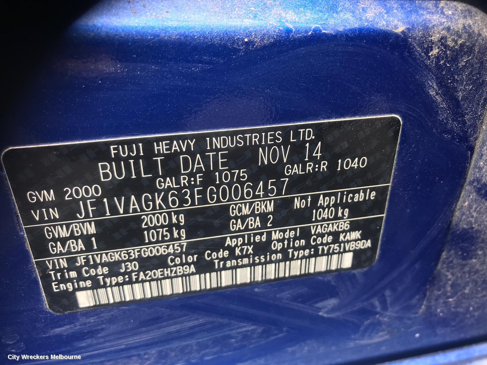 SUBARU WRX LEFT FRONT WINDOW REG/MOTOR, V1, 03/2014 - 05/2017