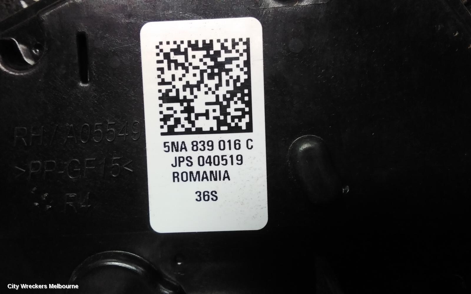 VOLKSWAGEN TIGUAN DOOR/BOOT/GATE LOCK, RIGHT REAR DOOR LOCK, NON ALLSPACE, 5NA, 06/2016 - 02/2024
