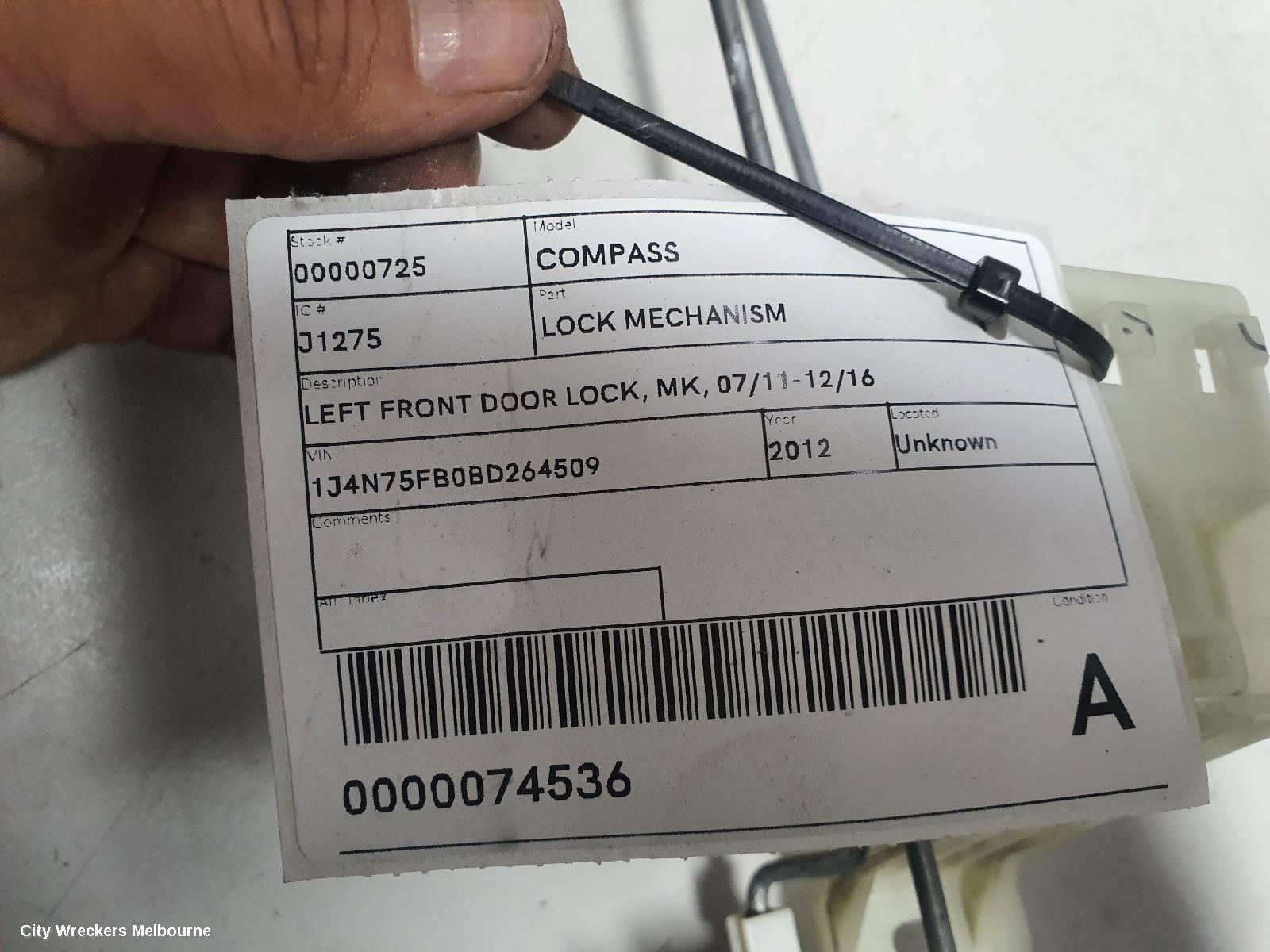 JEEP COMPASS DOOR/BOOT/GATE LOCK, LEFT FRONT DOOR LOCK, MK, 07/2011 - 12/2016