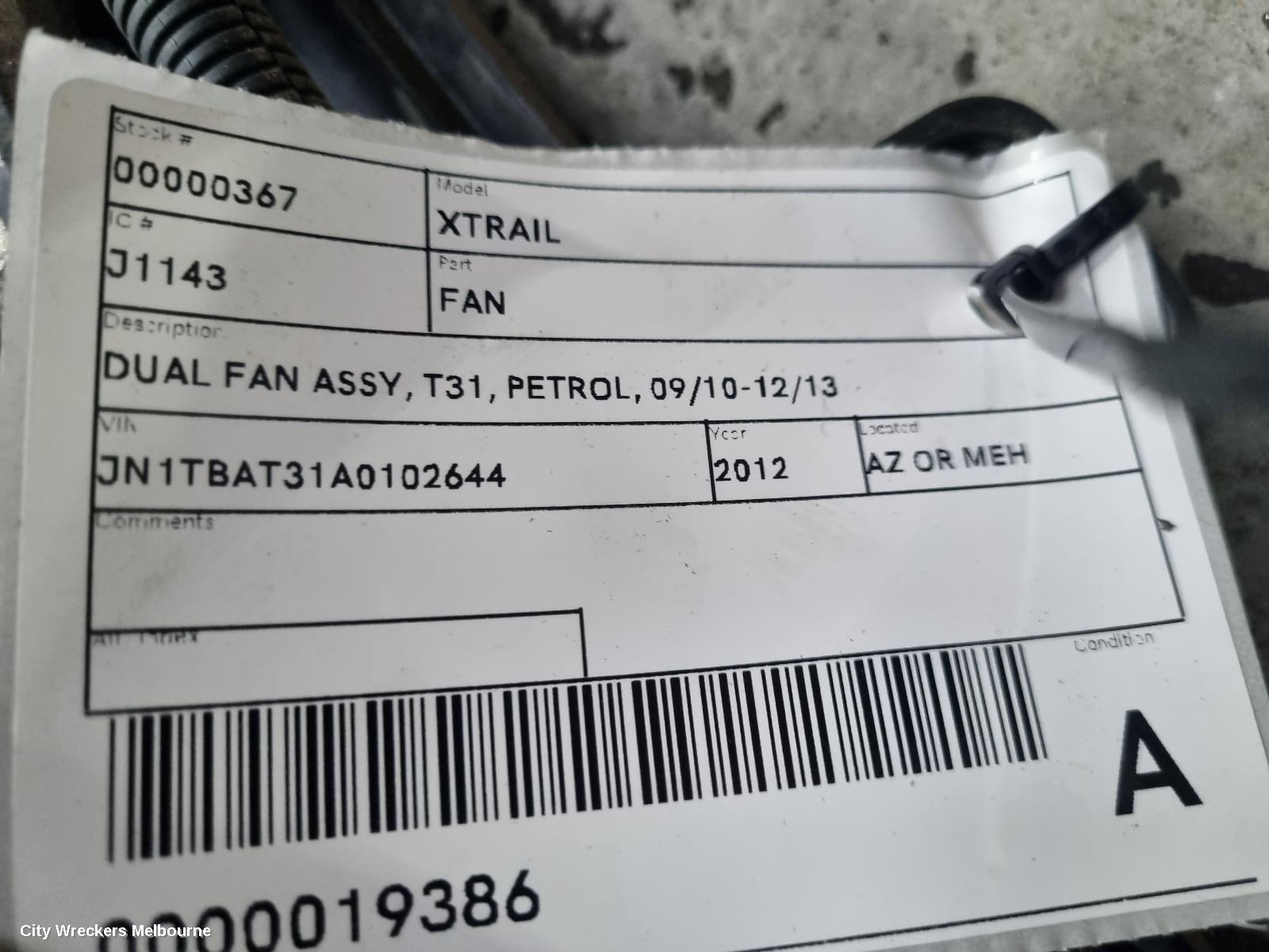 NISSAN XTRAIL FAN, DUAL FAN ASSY, T31, PETROL, 07/2010 - 12/2013