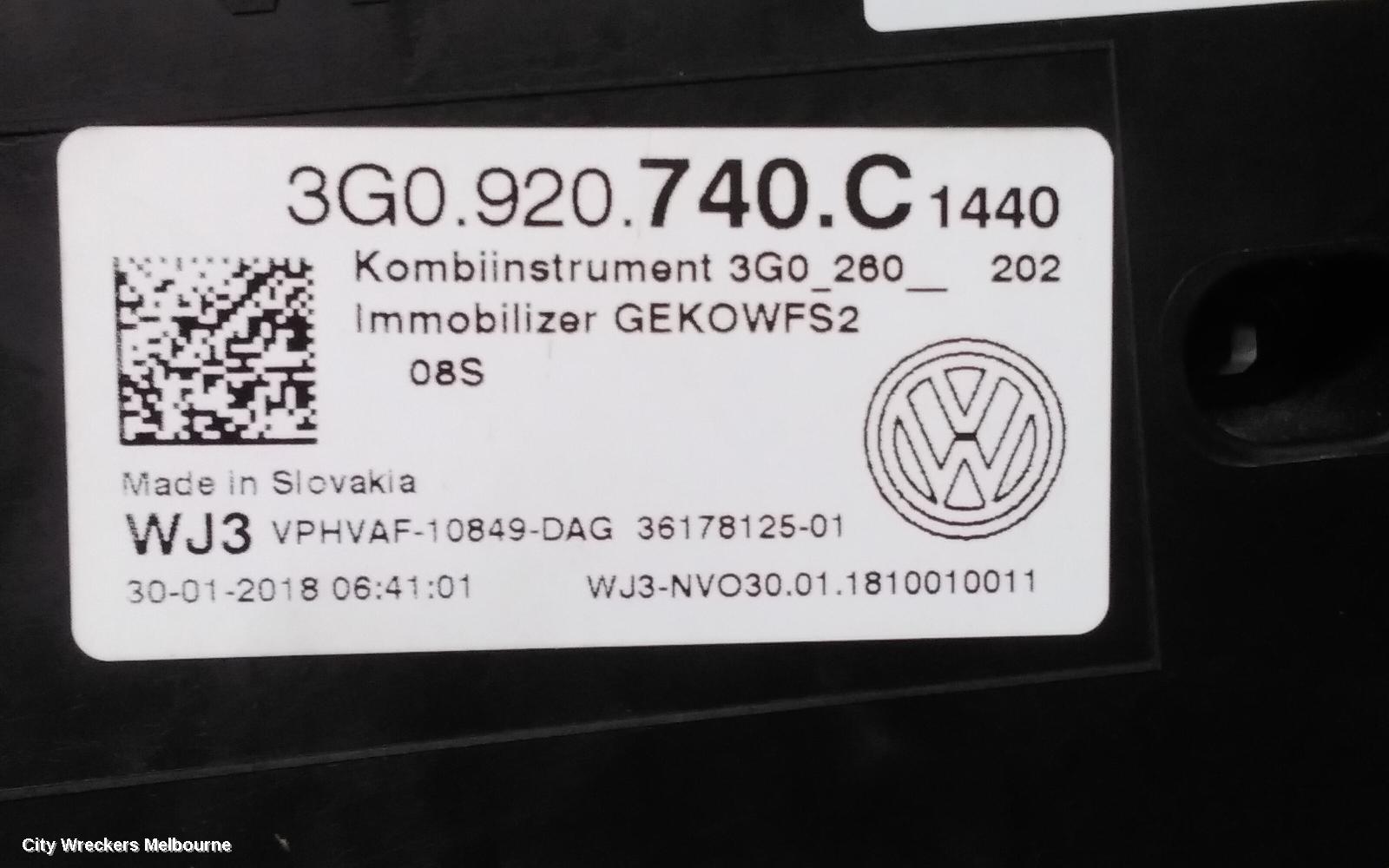 VOLKSWAGEN PASSAT INSTRUMENT CLUSTER, PETROL, 132TSI/132TSI COMFORTLINE, B8/MK7, 06/2015 - 10/2019