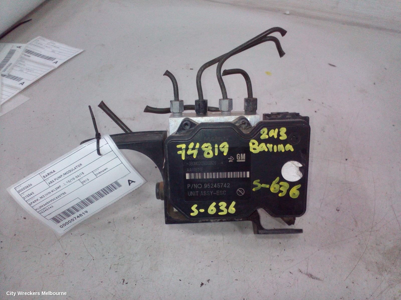 HOLDEN BARINA ABS PUMP/MODULATOR, SPARK, MJ (VIN KL3MF...), 10/2010 - 06/2015