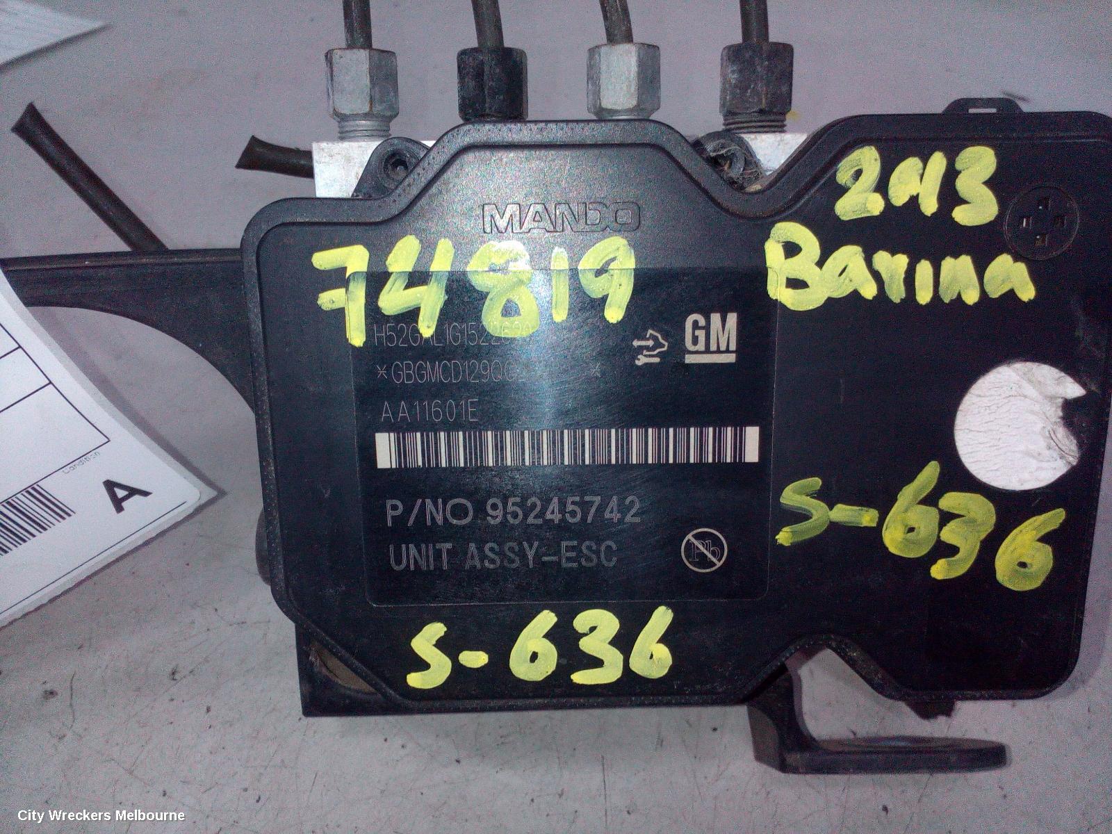 HOLDEN BARINA ABS PUMP/MODULATOR, SPARK, MJ (VIN KL3MF...), 10/2010 - 06/2015
