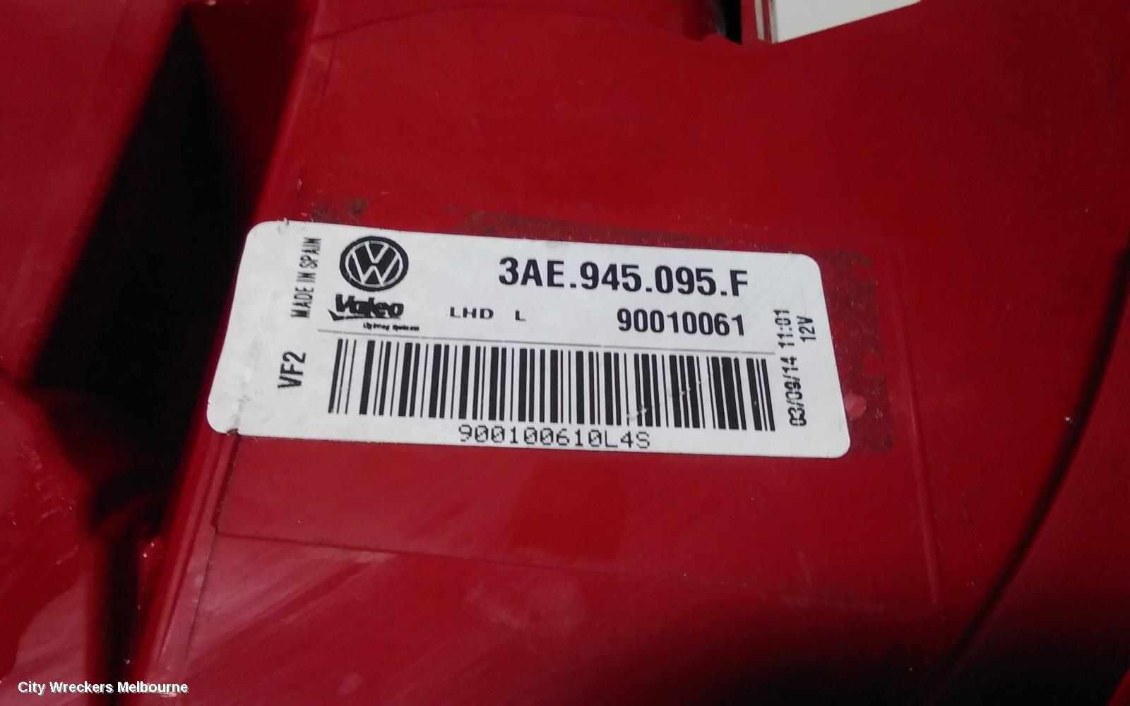 VOLKSWAGEN PASSAT LEFT TAILLIGHT, 3C/MK6 B7, SEDAN, NON LED TYPE, 09/2010 - 05/2015