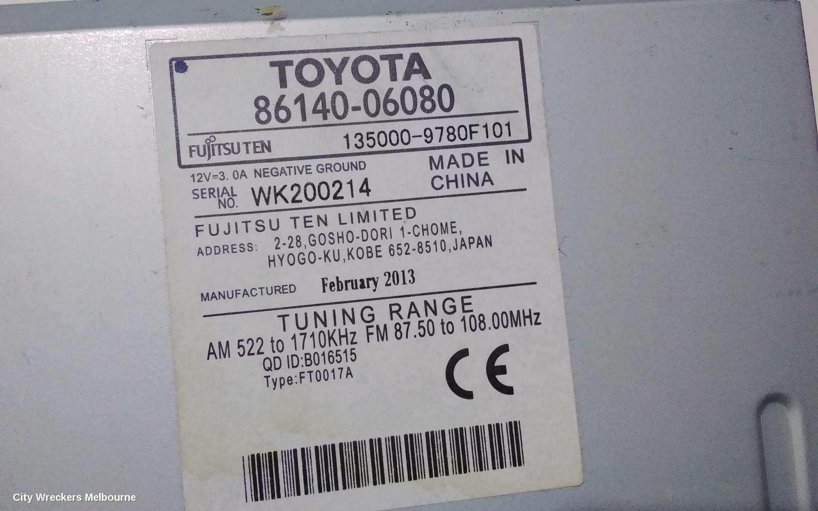TOYOTA CAMRY RADIO/CD/DVD/SAT/TV, 6.1IN TOUCHSCREEN (P/N ON FACE 100035), ASV50/AVV50, 12/2011 - 05/2015