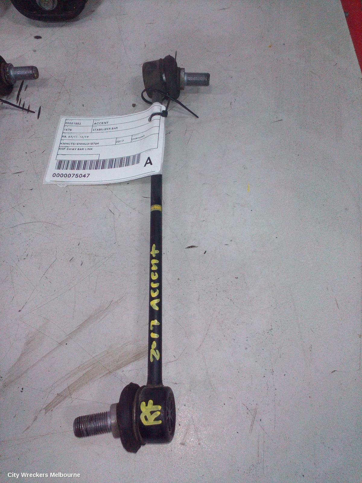 HYUNDAI ACCENT STABILISER BAR, RB, 05/2011 - 12/2019