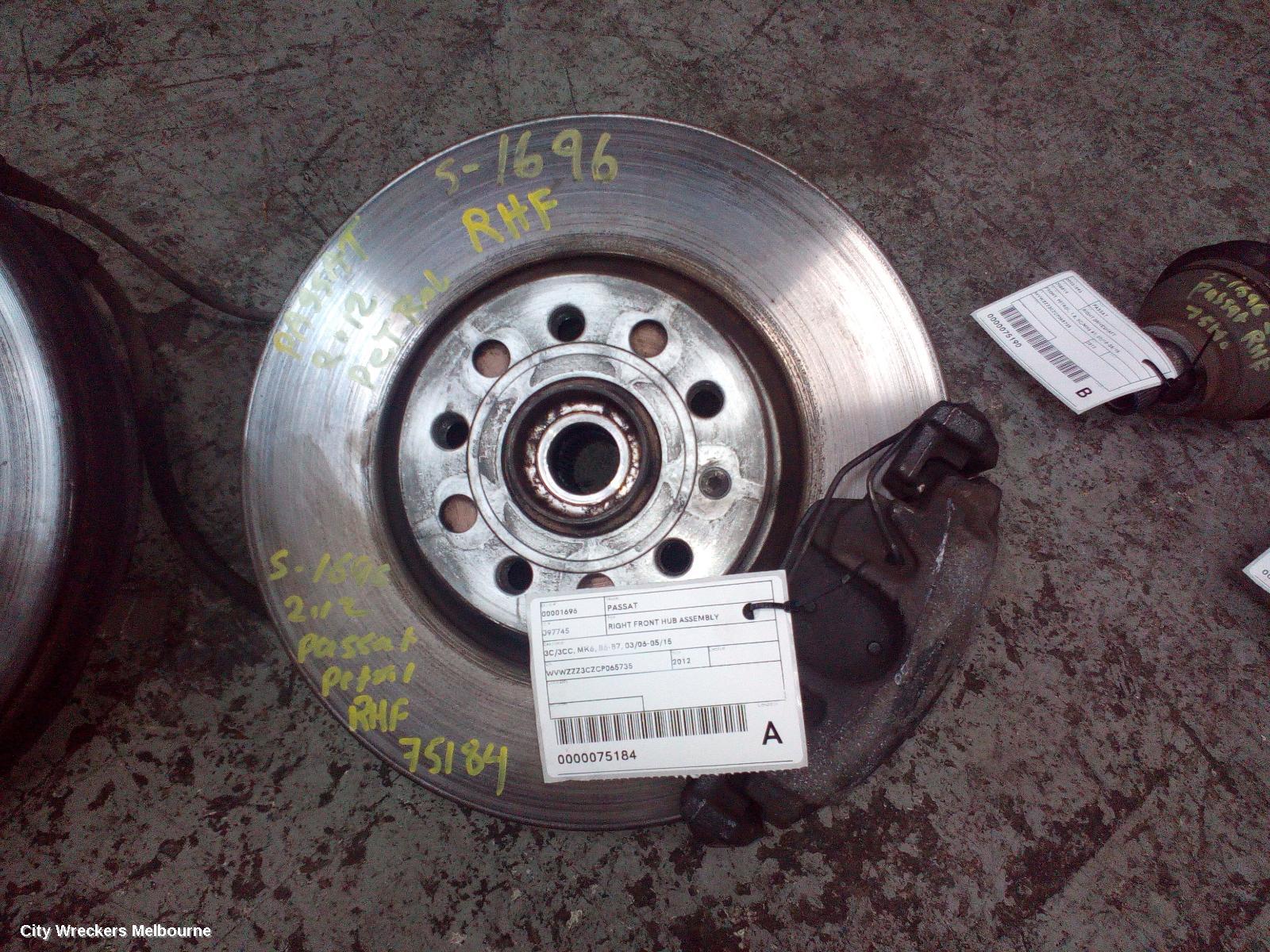 VOLKSWAGEN PASSAT RIGHT FRONT HUB ASSEMBLY, 3C/3CC, MK6, B6-B7, 03/2006 - 05/2015