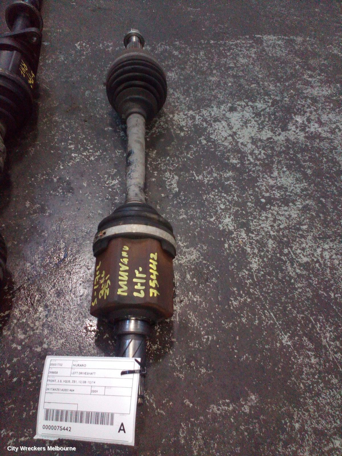 NISSAN MURANO LEFT DRIVESHAFT, FRONT, 3.5, VQ35, Z51, 12/2008 - 12/2014