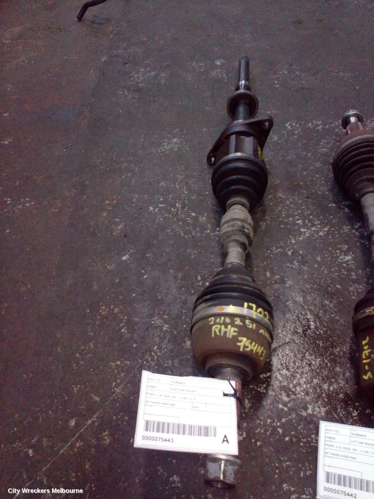 NISSAN MURANO RIGHT DRIVESHAFT, FRONT, 3.5, VQ35, Z51, 12/2008 - 12/2014