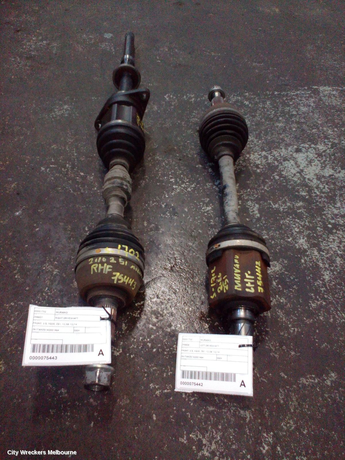 NISSAN MURANO RIGHT DRIVESHAFT, FRONT, 3.5, VQ35, Z51, 12/2008 - 12/2014