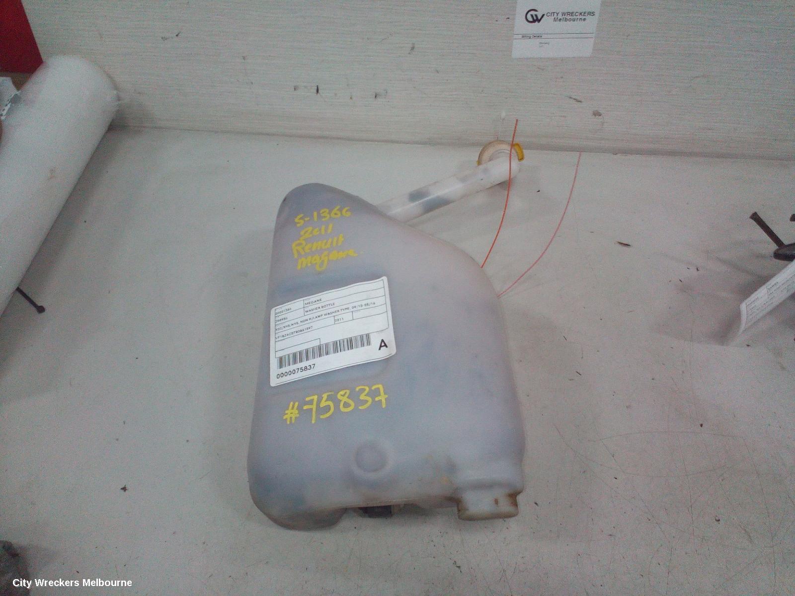 RENAULT MEGANE WASHER BOTTLE, X32/X95/K95, NON H/LAMP WASHER TYPE, 09/2010 - 05/2016