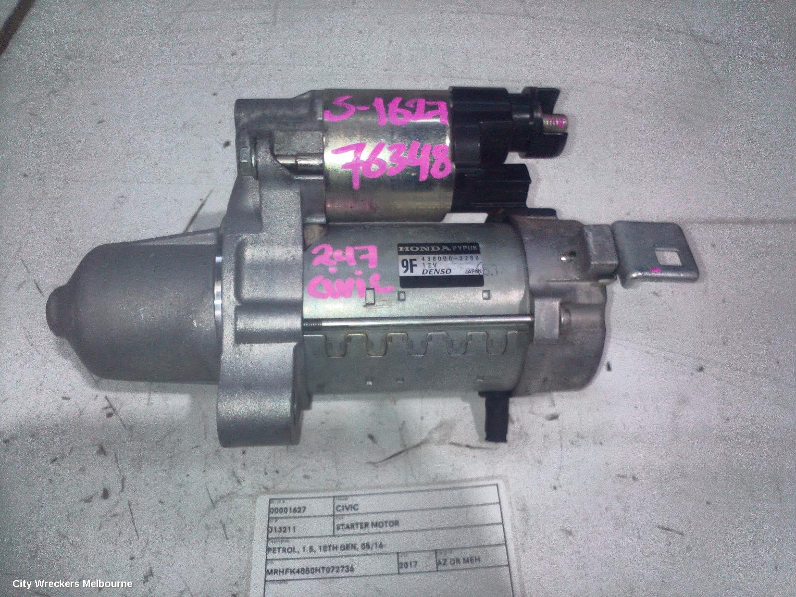 HONDA CIVIC STARTER, PETROL, 1.5, 10TH GEN, 05/2016 ONWARDS