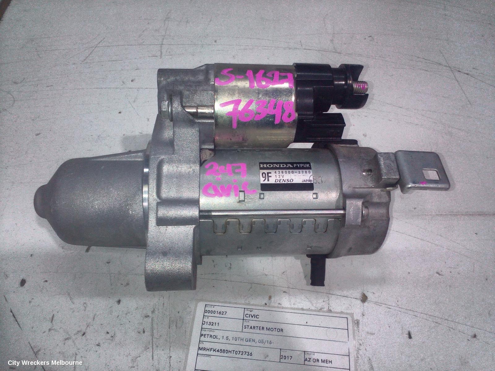 HONDA CIVIC STARTER, PETROL, 1.5, 10TH GEN, 05/2016 ONWARDS