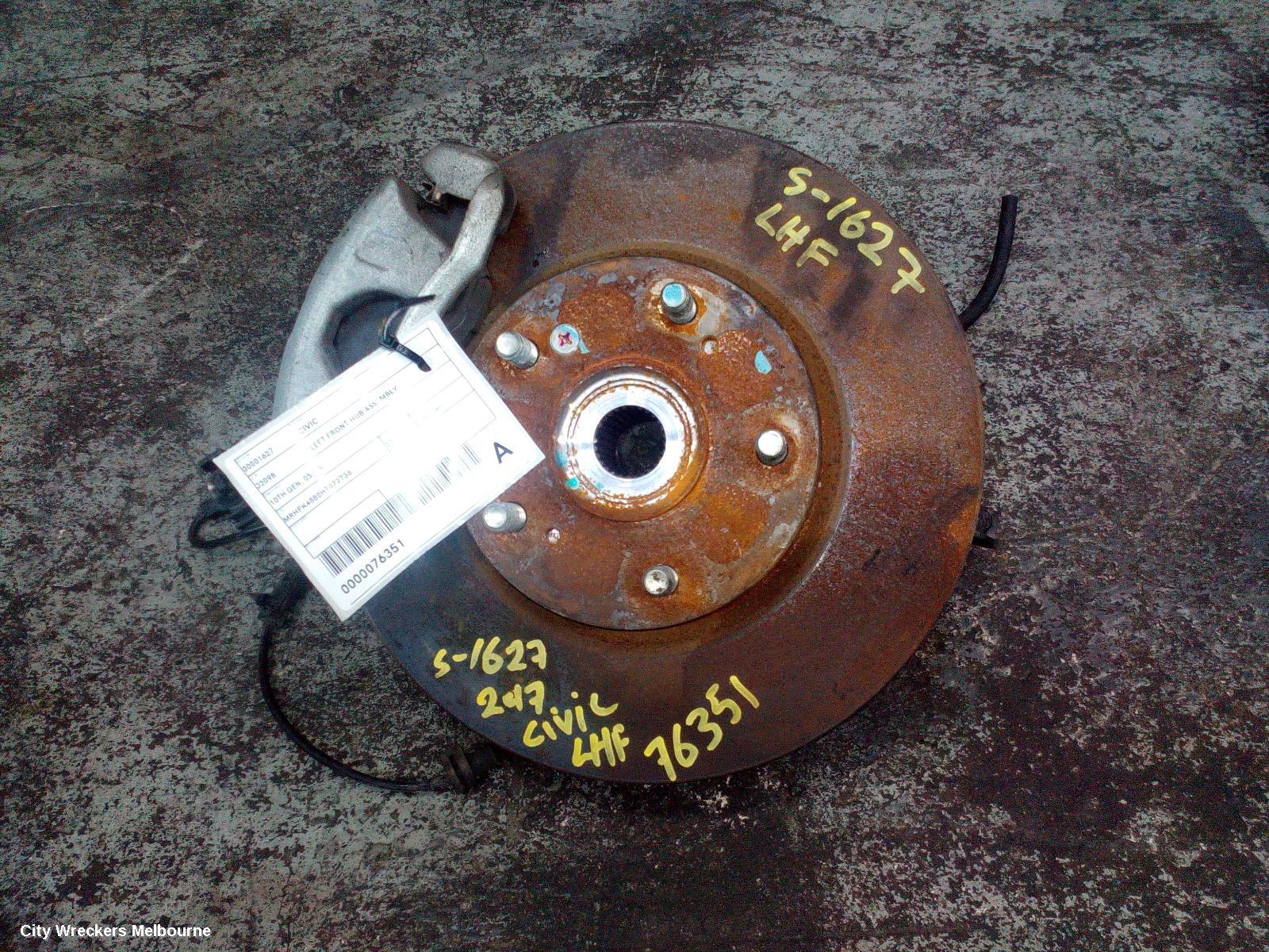HONDA CIVIC LEFT FRONT HUB ASSEMBLY, 10TH GEN, SEDAN/HATCH, 1.5, TURBO, 05/2016 - 08/2021