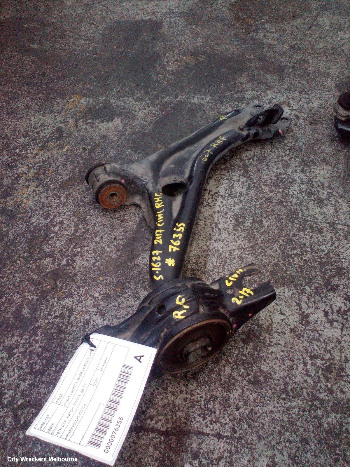 HONDA CIVIC RIGHT FRONT LOWER CONTROL ARM, 10TH GEN, HATCH, TYPE R, 06/2017 ONWARDS